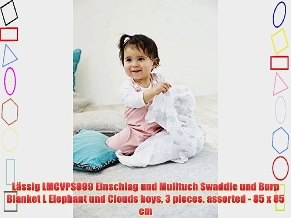 L?ssig LMCVPS099 Einschlag und Mulltuch Swaddle und Burp Blanket L Elephant und Clouds boys
