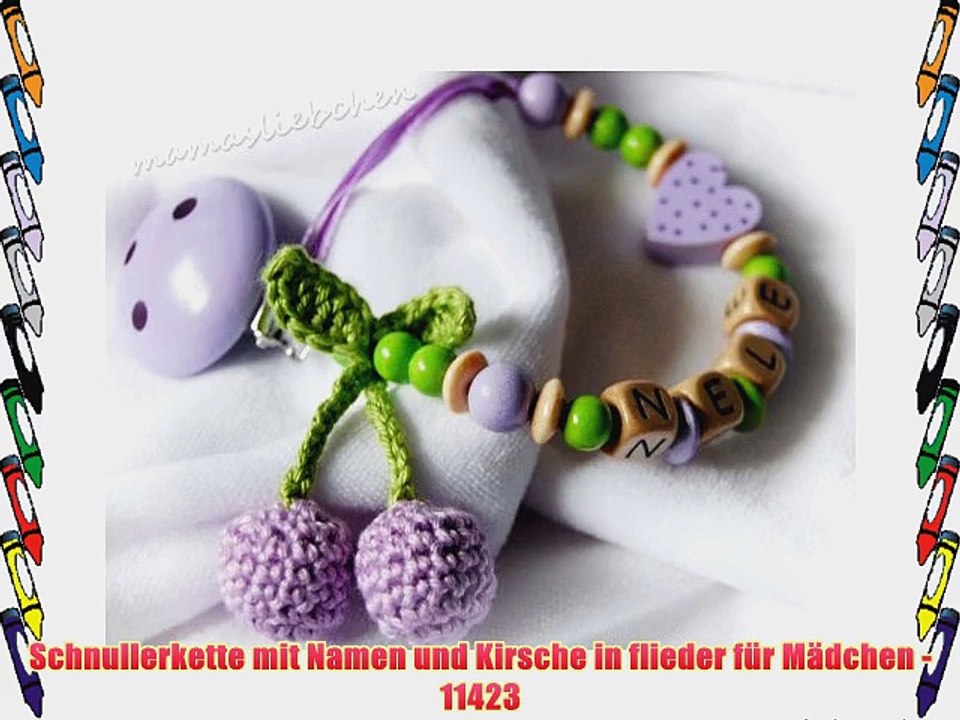 Schnullerkette mit Namen und Kirsche in flieder f?r M?dchen - 11423