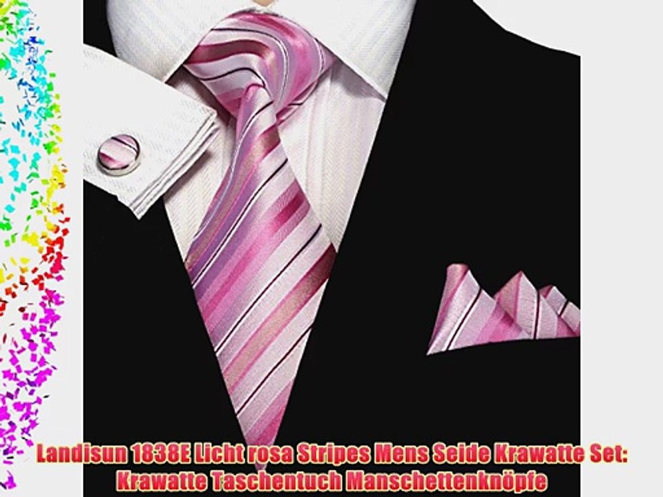 Landisun 1838E Licht rosa Stripes Mens Seide Krawatte Set: Krawatte Taschentuch Manschettenkn?pfe