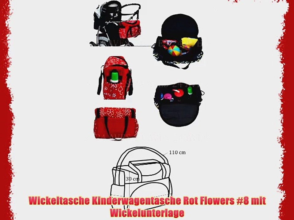 Wickeltasche Kinderwagentasche Rot Flowers #8 mit Wickelunterlage