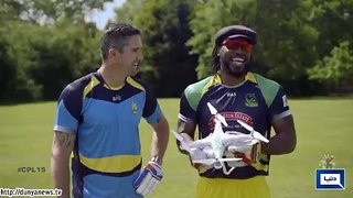 Kevin Peterson, Chris Gayle up for hitting drone.