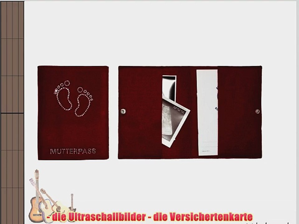 bordeaux-rote Mutterpass-Tasche mit Strass-Bild Baby-F??e und Strass-Schrift Mutterpass