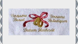 Duschtuch / Badetuch aus Frottee mit Stickmotiv Ringe und Ihrem Namen und Hochzeitsdatum