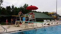Connor jumping off the diving board