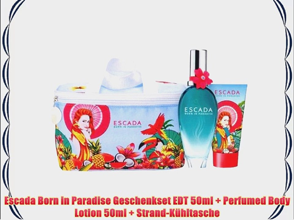 Escada Born in Paradise Geschenkset EDT 50ml   Perfumed Body Lotion 50ml   Strand-K?hltasche