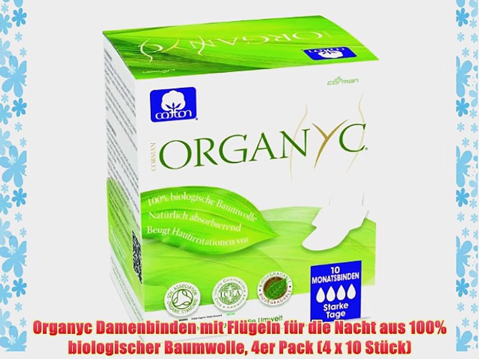 Organyc Damenbinden mit Fl?geln f?r die Nacht aus 100% biologischer Baumwolle 4er Pack (4 x
