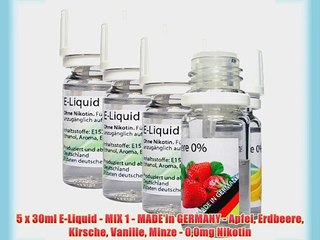 5 x 30ml E-Liquid - MIX 1 - MADE in GERMANY - Apfel Erdbeere Kirsche Vanille Minze - 00mg Nikotin