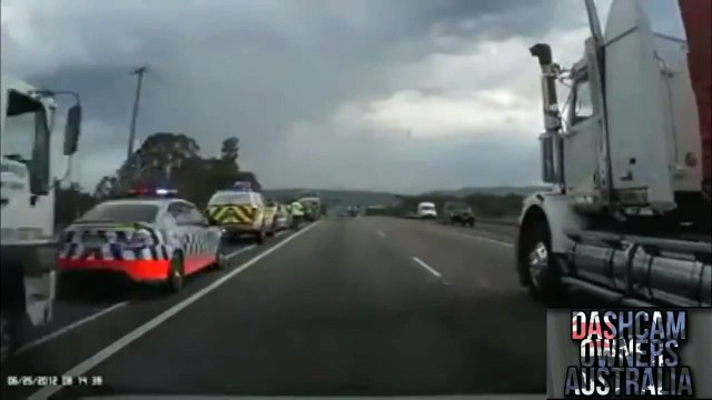 Truck hits and spins out car - N.S.W Dash Cam