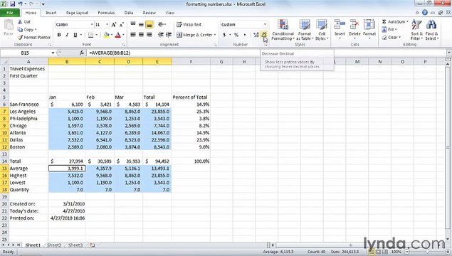 MS Excell Formatting numbers and dates