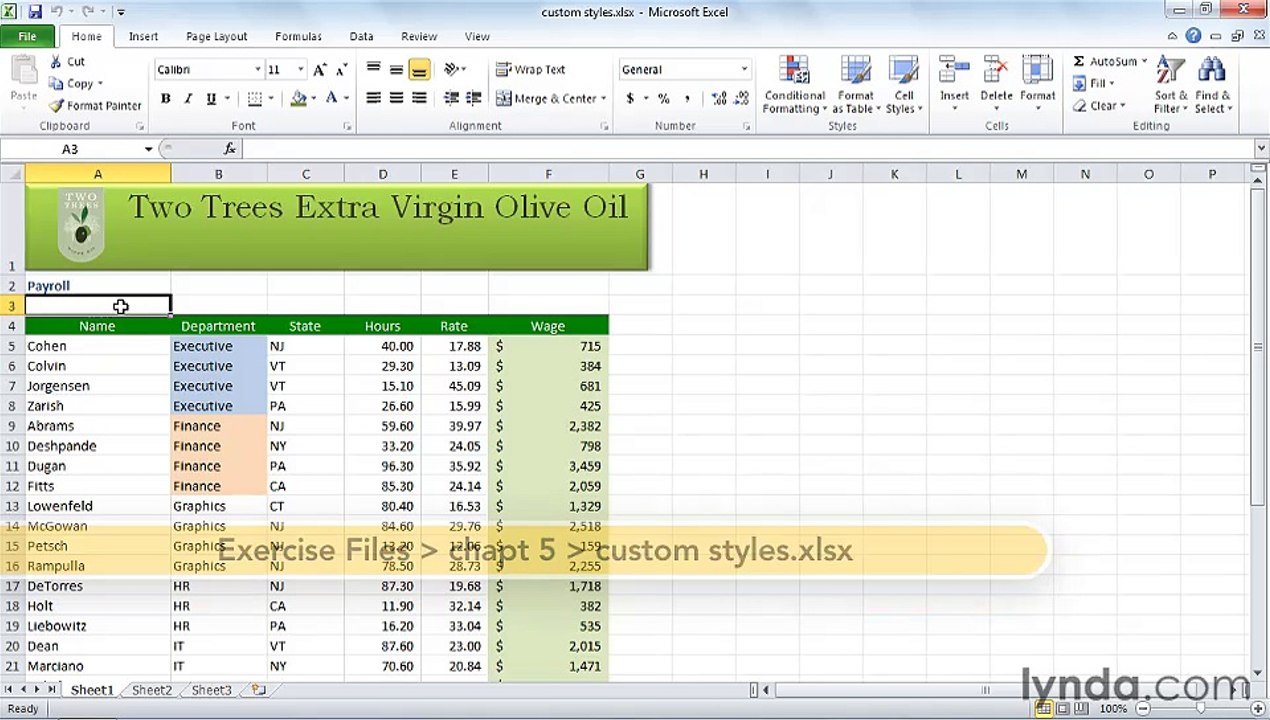 MS Excell Creating and sharing styles