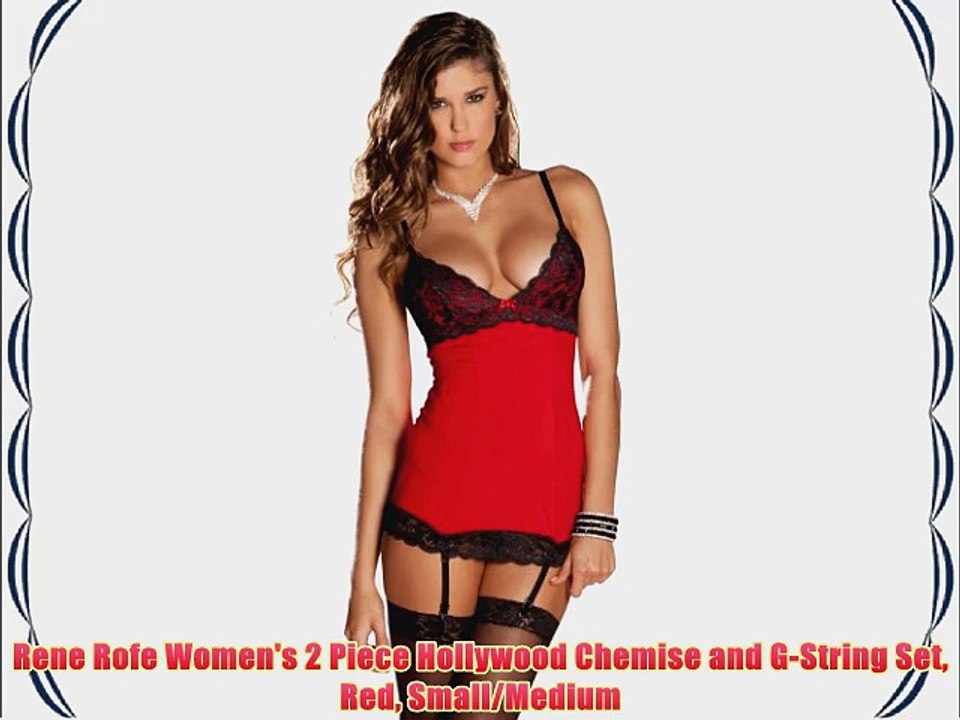 Rene Rofe Women's 2 Piece Hollywood Chemise and G-String Set Red Small/Medium
