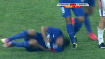 Cahill receives painful backheel to the groin from Fonseca