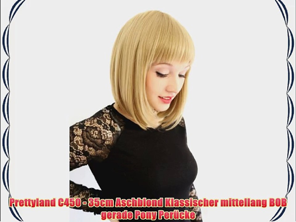 Prettyland C450 - 35cm Aschblond Klassischer mittellang BOB gerade Pony Per?cke