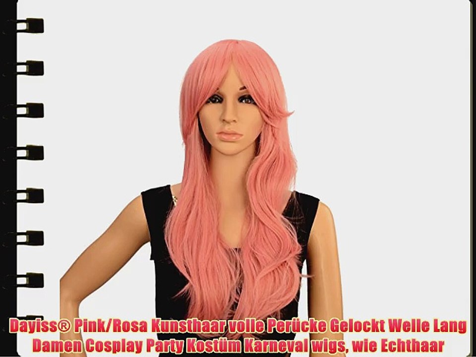 Dayiss? pink/rosa kunsthaar volle per?cke gelockt welle lang damen cosplay party kost?m karneval