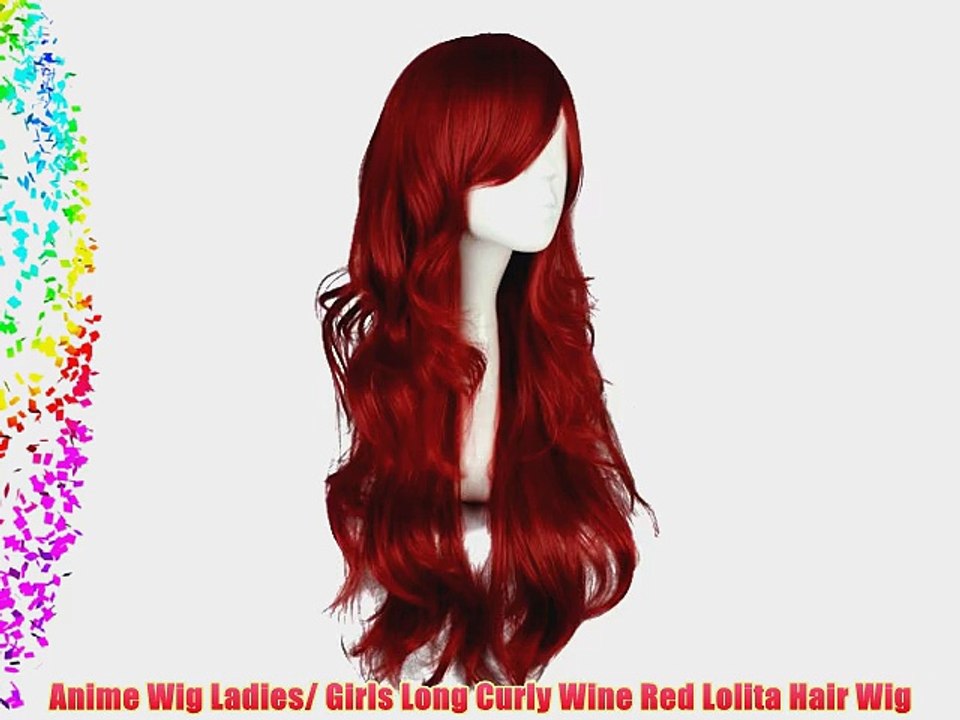 Anime Wig Ladies/ Girls Long Curly Wine Red Lolita Hair Wig