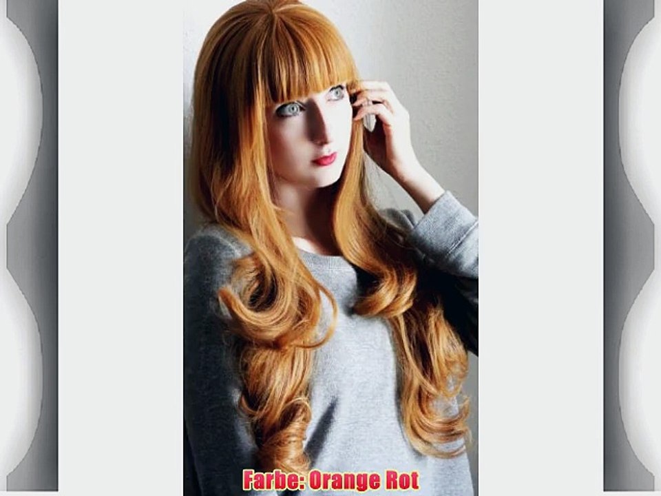 Prettyland C705 - 70cm Orange Rot langhaar Glamour Welle Gerade Pony Volumen Per?cke