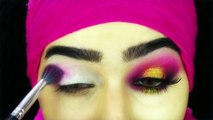 Creative pink and yellow summer inspired smokey eye makeup look