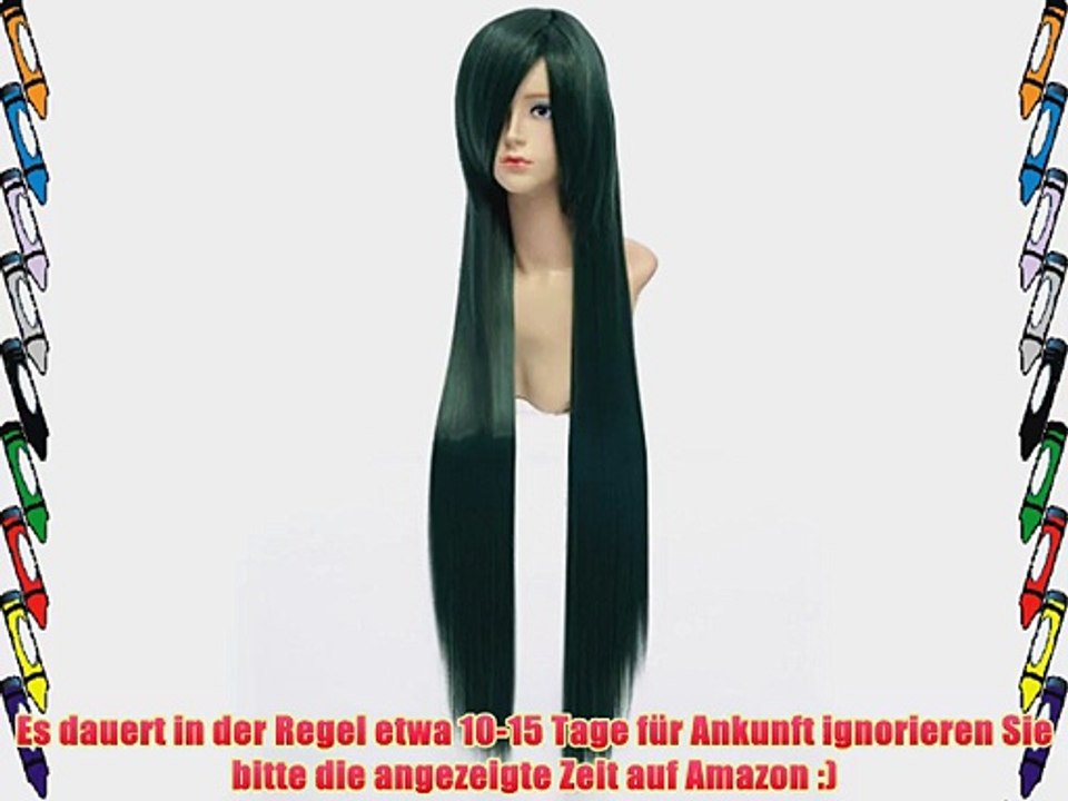 Qiyun 100cm Schwarz-Gr?ne Gerade Lange Synthetische Vollst?ndige Cosplay Per?cke Phantasie