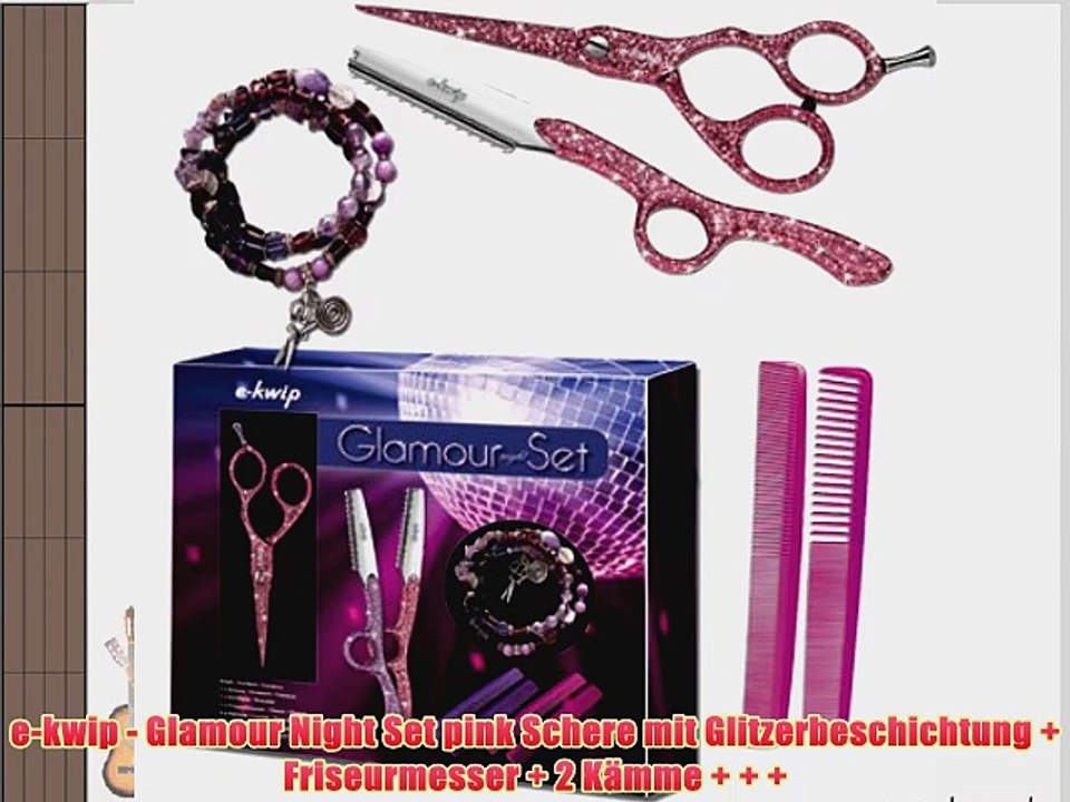 e-kwip - Glamour Night Set pink Schere mit Glitzerbeschichtung   Friseurmesser   2 K?mme