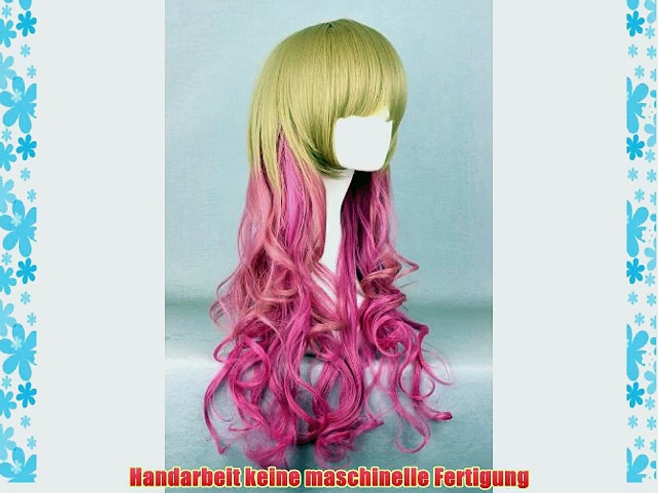Ladieshair Cosplay Per?cke blond pink 65cm lockig Dipdyed Hair