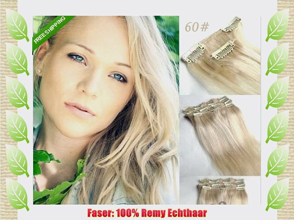 15 Zoll 7 St?ck 100% Echthaar Silky Straight Hair Extensions Clips in 70g # 60 Platinum Blonde