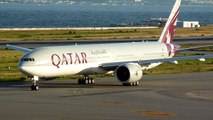 Qatar Airways Boeing 777-300ER (A7-BAG) pushback, taxiing and takeoff from KIX/RJBB (Osaka - Kansai)