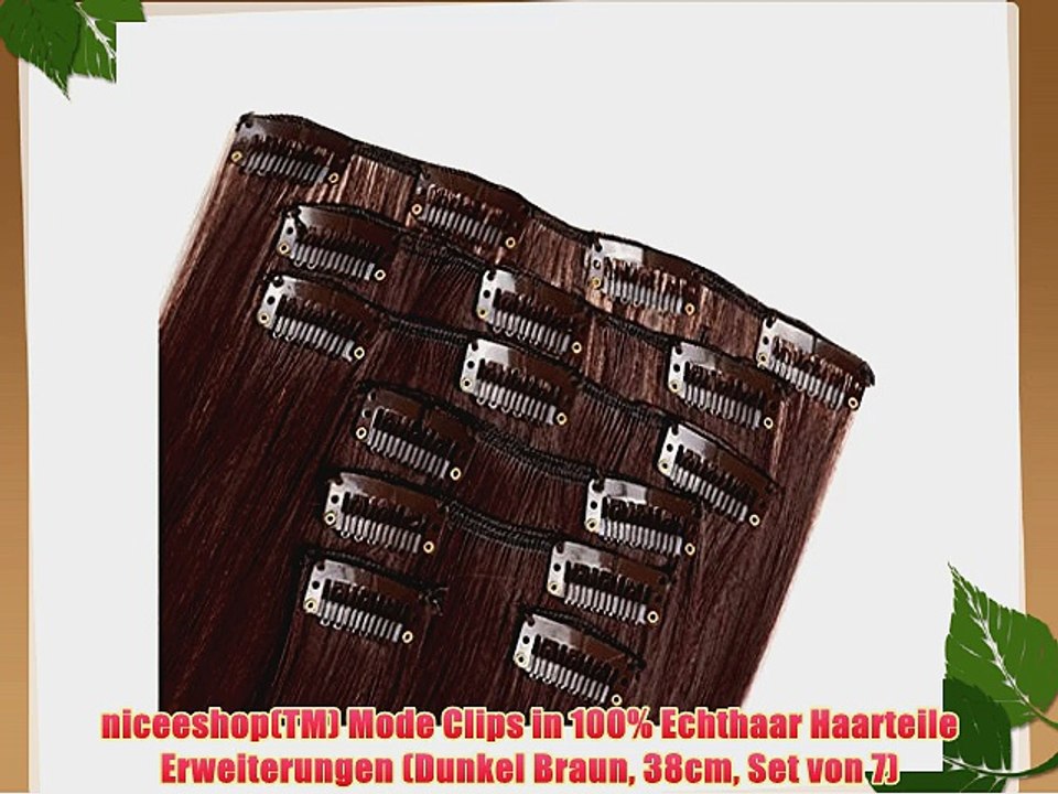 niceeshop(TM) Mode Clips in 100% Echthaar Haarteile Erweiterungen (Dunkel Braun 38cm Set von