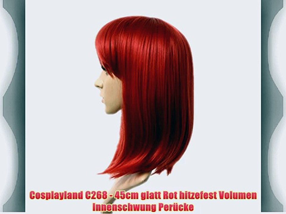 Cosplayland C268 - 45cm glatt Rot hitzefest Volumen Innenschwung Per?cke