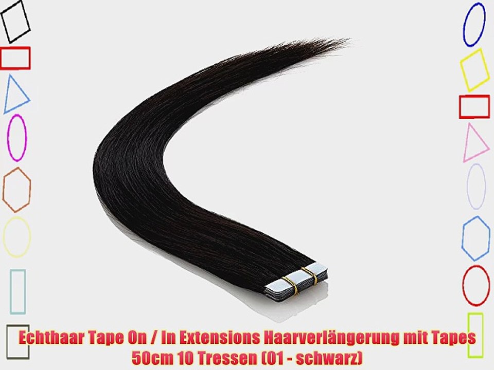 Echthaar Tape On / In Extensions Haarverl?ngerung mit Tapes 50cm 10 Tressen (01 - schwarz)