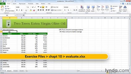 MS Excell Using evaluation in Excel