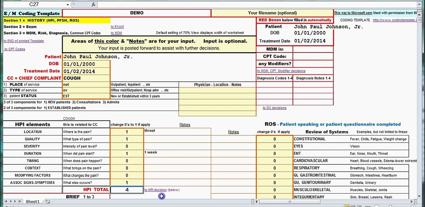 Evaluation and Management CPT Coding Worksheet - User Friendly for Medical CPT Coding