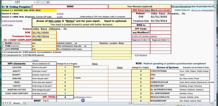 Evaluation and Management CPT Coding Worksheet - User Friendly for Medical CPT Coding
