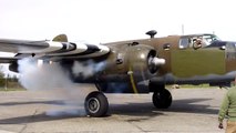 B-25 Grumpy Engine start, taxi, shut down-Wright Cyclone R2600