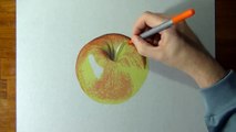 Drawing time lapse shiny apple hyperrealistic art