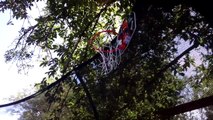 Basketball dunks in trampolines