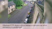 The Telegraph CCTV shows a driver hitting a stationary car when attempting to paralled park