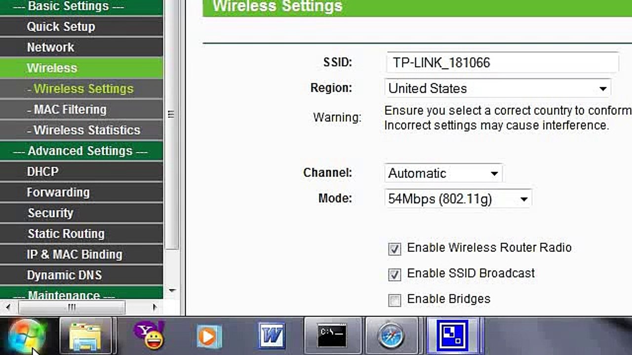 TP-LINK WIRELESS SECURE AND SSID SETTINGS