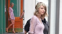 Taylor Swift Looks Pretty In Pink As She Leaves New York With Haim