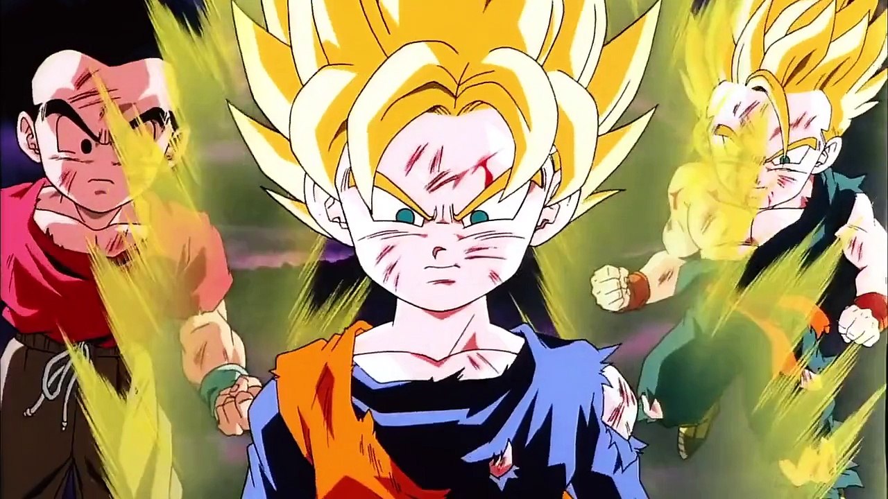 Krillin goes Super Saiyan as Krillin, Goten & Trunks use Multiple Kamehameha : Bio Broly [HD]