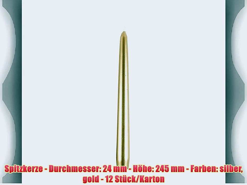 Spitzkerze - Durchmesser: 24 mm - H?he: 245 mm - Farben: silber gold - 12 St?ck/Karton
