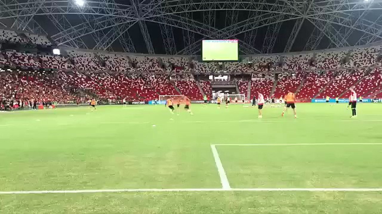 Petr Cech made a sweet double save during Arsenal’s training session in Singapore
