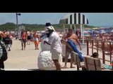 Snowman Prank Scaring Girls at the Beach