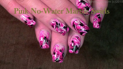 Hot pink water marble nail art(without water)