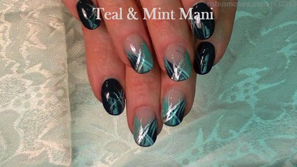 Mint Mani with Silver and Teal Nail Art