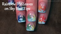 Rainbow Pot Leaf Spring Nail Art
