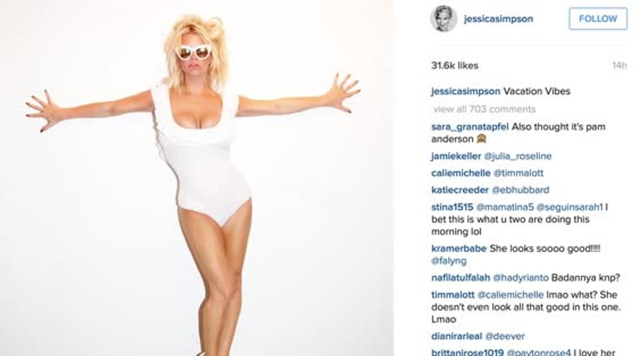 Jessica Simpson Shows Off Legs in White One-Piece Swimsuit