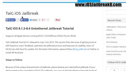 UNTETHERED iOS 8.4 Jailbreak TaiG  v2.4.1 iPhone, iPad and iPod