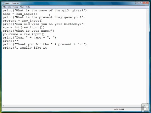19. Python programming - Interactive thank you note program