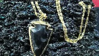 wholesale black obsidian Electroplated arrowhead pendants