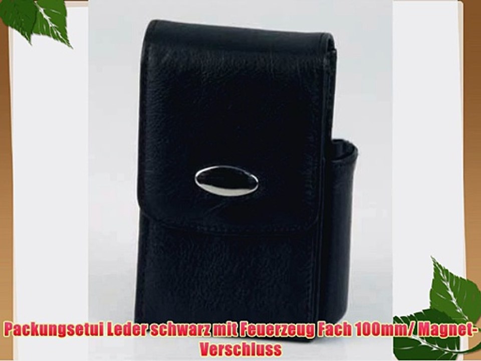 Packungsetui Leder schwarz mit Feuerzeug Fach 100mm/ Magnet-Verschluss